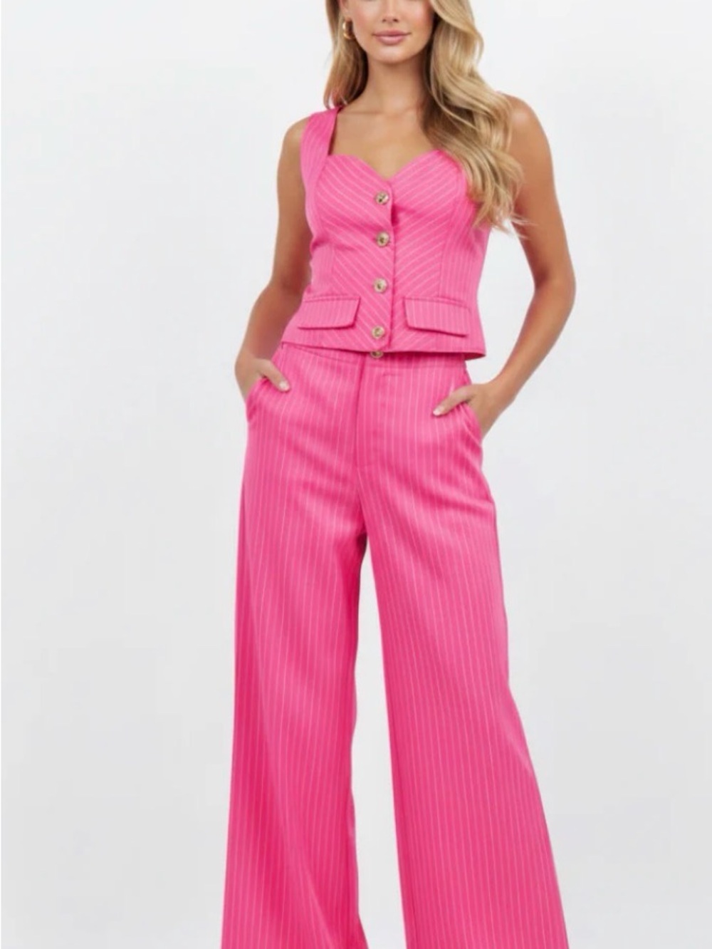 Pink Pinstripe Wide-Leg Pants